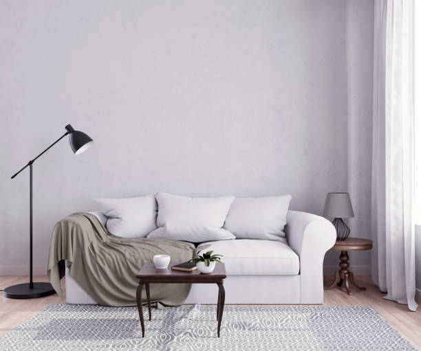 istock Wall mock up in living room. Scandinavian interior. 3d rendering, 3d illustration 1283676217