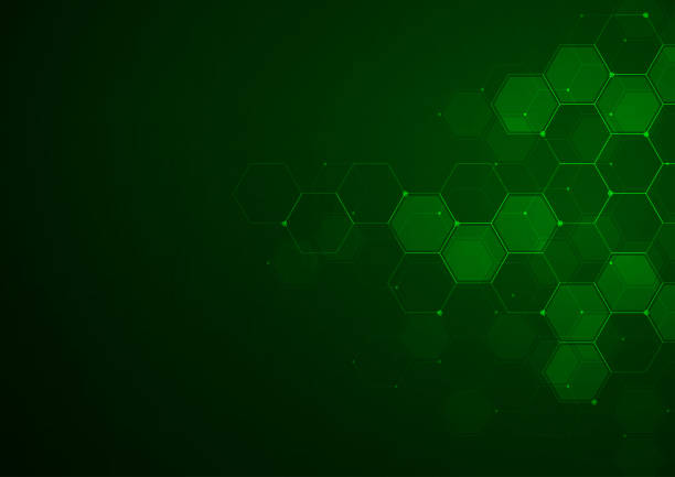 tło technologii cyfrowej. abstrakcyjne sześciokąty tło z liniami i kropkami. projektowanie dla nauki, medycyny lub technologii - hexagon backgrounds mesh green stock illustrations