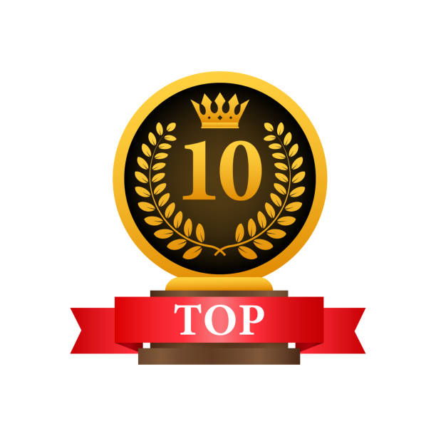 istock Top 10 label. Golden laurel wreath icon. Vector stock illustration. 1283676413