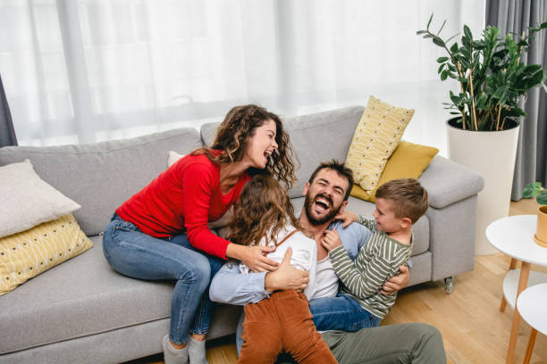 istock Happy family at home. 1283676946