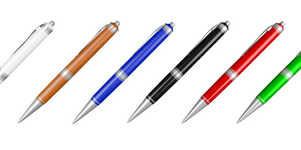 set of pen isolated on white background with clipping path,3d render