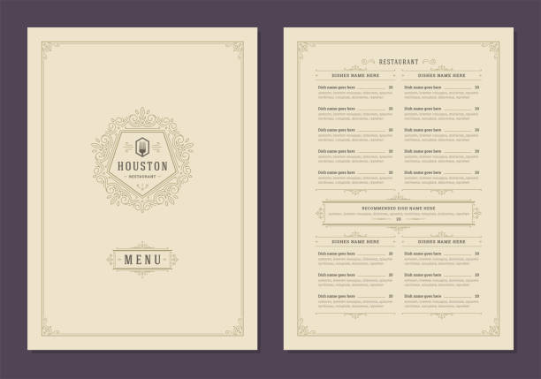 illustrations, cliparts, dessins animés et icônes de modèle de conception de menu avec la couverture et la brochure vectorielle de logo de cru de restaurant - menu