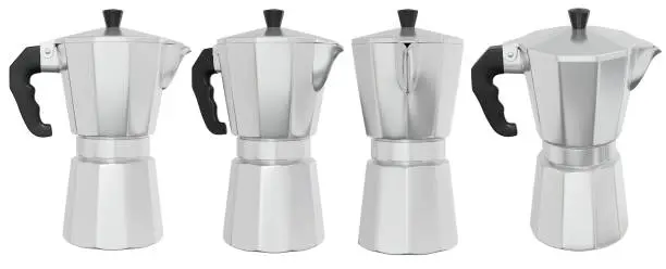 Set of moka pot coffee pot isolated on white background with clipping path