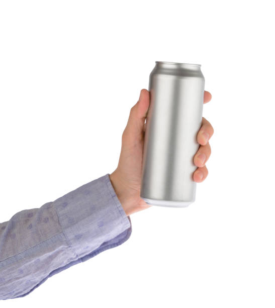 istock Hand holds metal beverage drink can isolated on white clipping path 1283680936