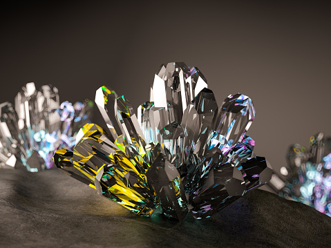 Colorful Crystal in Dark. 3d Render