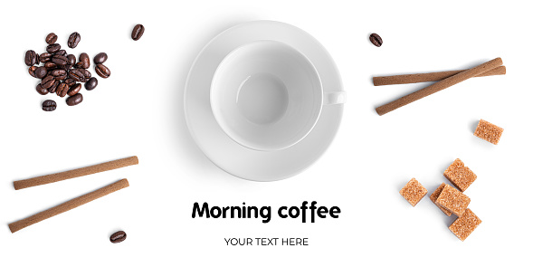 Cup Header White Cup Coffee Beans And Sweets On A White Background Long Header ...