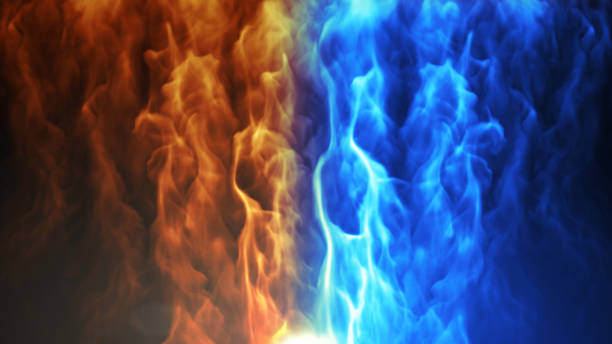 Fire and Ice Concept Design with spark. 3d illustration.