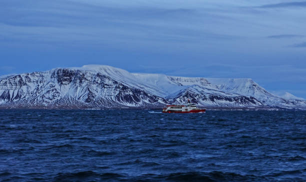 istock Ship in winter twilight near Icelandic rocks 1283682359