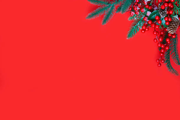 Christmas concept on the red background with copy space for your text.