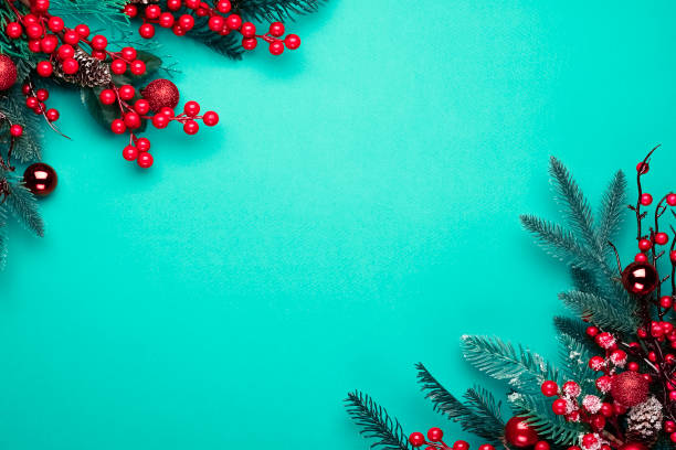 istock Christmas decorations on the red background with copy space for your text. 1283682683
