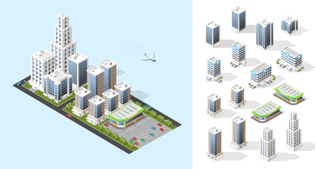 istock Realistic High Quality Town . Set of Isolated Isometric City Elements 1283682796