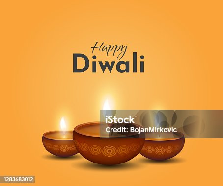 istock Happy Diwali card, background with burning lamps. Vector 1283683012