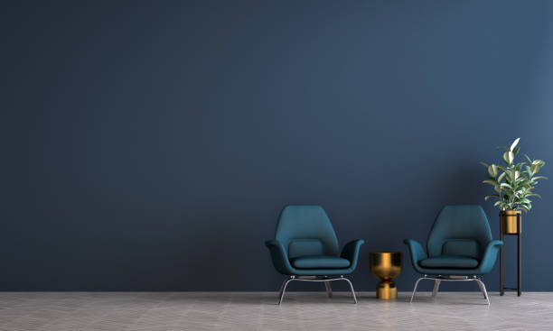 istock Modern interior of living room design and blue wall background 1283683066