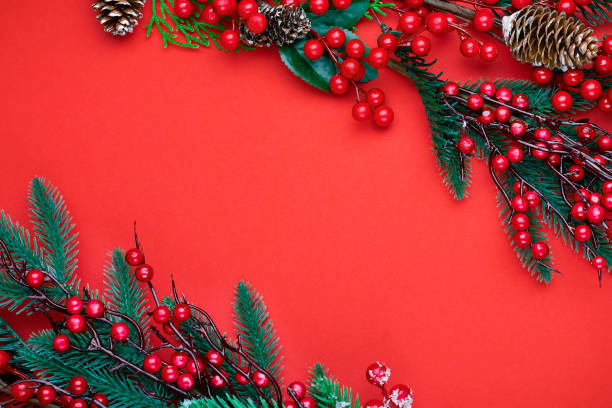 istock Christmas concept on the red background with copy space for your text. 1283683931