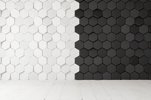 Half Black Half White Hexagon Wall Tiles. 3d Render