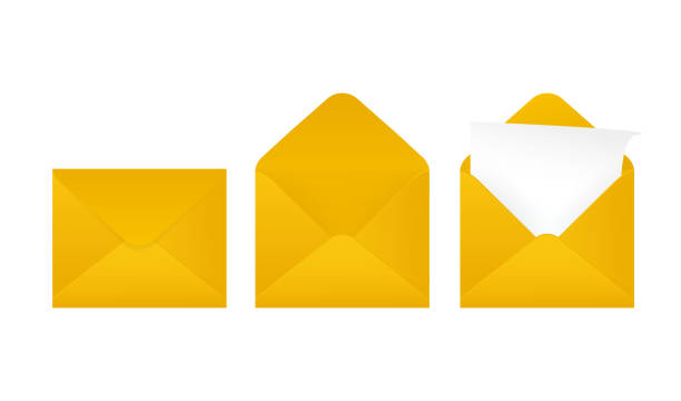 Flat business card with yellow envelope closed on white background for paper design. Blank business card. White background, isolated. Flat business card with yellow envelope closed on white background for paper design. Blank business card. White background, isolated gold envelope stock illustrations