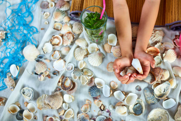 istock Top view of imitates summer sea beach vacation at home quarantine. 1283685723