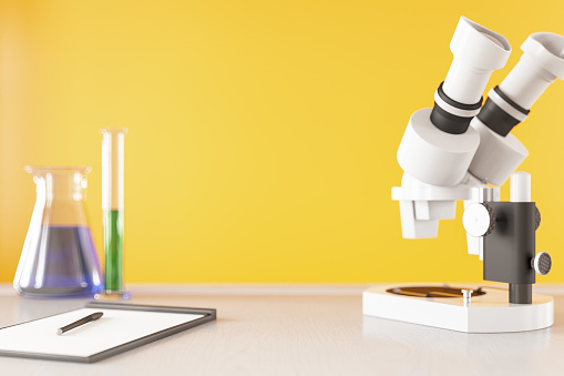 Science Laboratory Research Concept with Microscope. 3d render