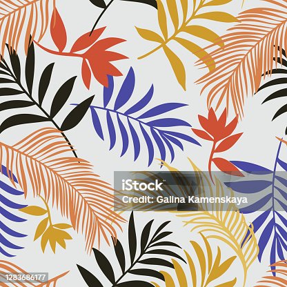 istock Botanical seamless pattern. Hand drawn fantasy exotic sprigs. Leaf ornament. Floral background made of herbal foliage leaves for fashion design, textile, fabric and wallpaper. 1283686177