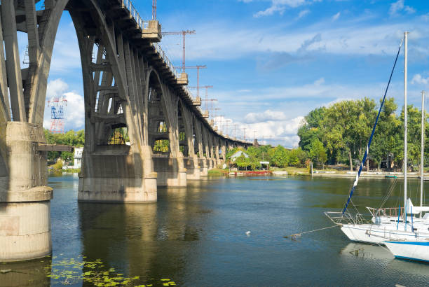 istock Landscape with railroad arched bridge in Dnepropetrovsk, Ukraine 1283686308