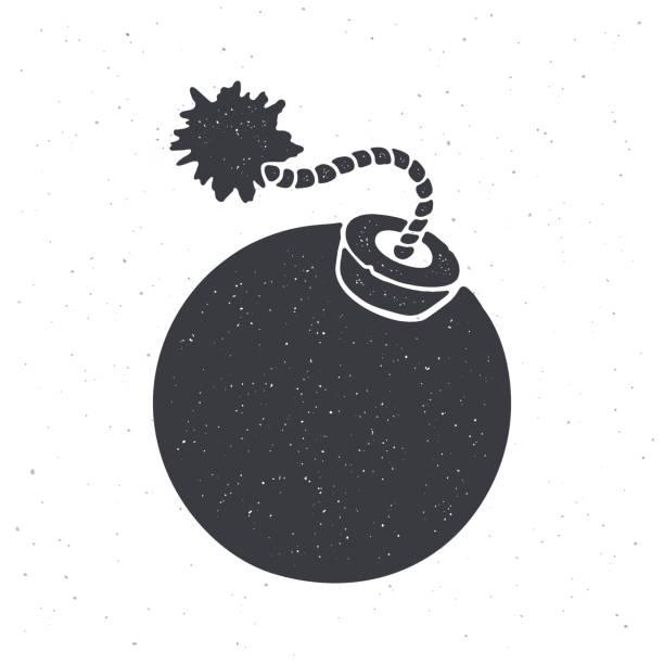 ilustrações de stock, clip art, desenhos animados e ícones de silhouette of ball-shaped bomb with burning fuse rope. vector illustration. - bomb symbol explosive sparks