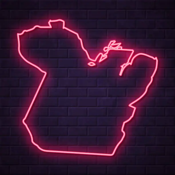 Vector illustration of Para map - Glowing neon sign on brick wall background