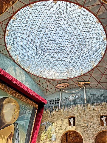 Figueras, Girona, Spain - June 10, 2019: inner courtyard in the Salvador Dali  Theatre and Museum, located in his home town of Figueres, in Catalonia, Spain.