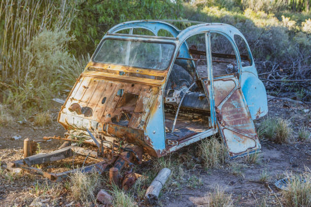 blue corroded abandoned vintage car