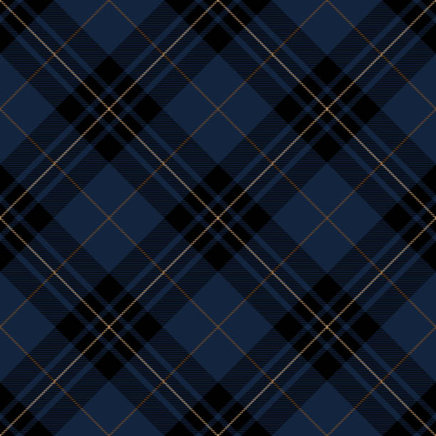 niebieski i czarny szkocki tartan plaid wzór tekstylny - two dimensional shape pattern black rhombus stock illustrations