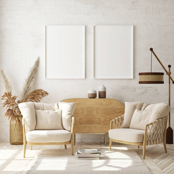 istock mock up poster frame in modern interior background, scandinavian style, 3D render 1283695093