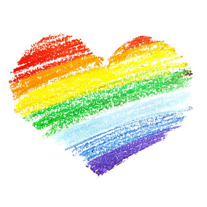 Rainbow heart by crayon isolated on the white background.  Gay pride