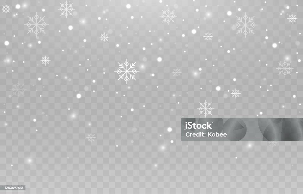 Flocons de neige vectoriels. Chutes de neige, neige. Flocons de neige sur un fond isolé. Neige PNG. Tempête de neige, neige de Noël. Image vectorielle. - clipart vectoriel de Flocon de neige - Neige libre de droits