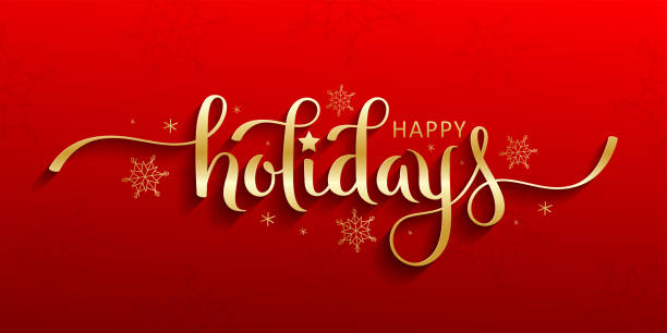 ilustraciones, imágenes clip art, dibujos animados e iconos de stock de tarjeta de caligrafía de pincel de oro metálico happy holidays - holidays
