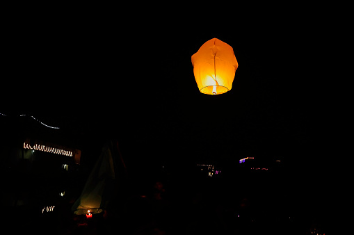 The sky lantern with decorative festive light at Diwali night.