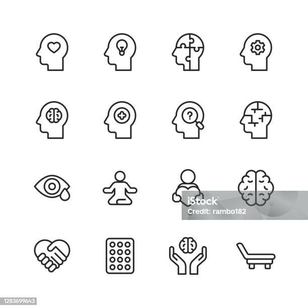 Mental Health And Wellbeing Line Icons Editable Stroke Pixel Perfect For Mobile And Web Contains Such Icons As Anxiety Care Depression Emotional Stress Healthcare Medicine Human Brain Loneliness Psychotherapy Sadness Support Therapy Stock Illustration - Download Image Now