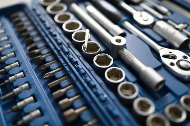 istock Set of tools for car repair in box closeup 1283699866
