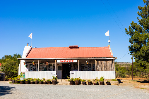 Karoo, South Africa - March 17 2019: Daggaboer Farmstall on the side of a busy interstate highway in rural South Africa\