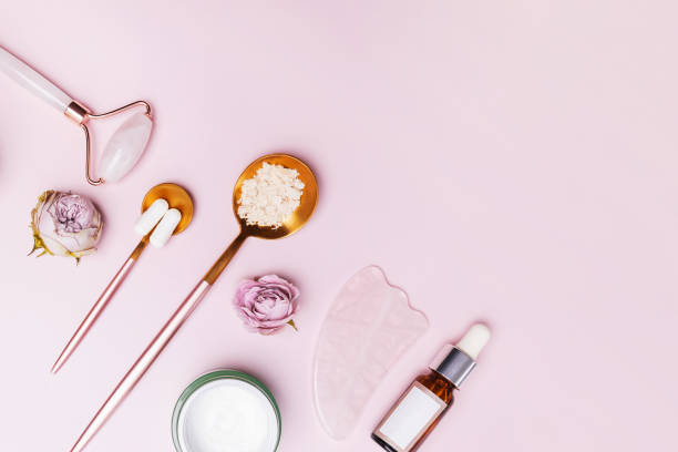 istock Skincare accessories on pink background. 1283703244