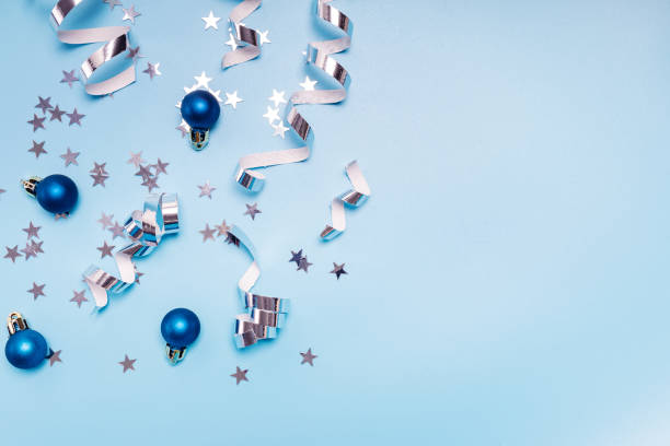 istock Festive Christmas decor on blue background. S 1283703598