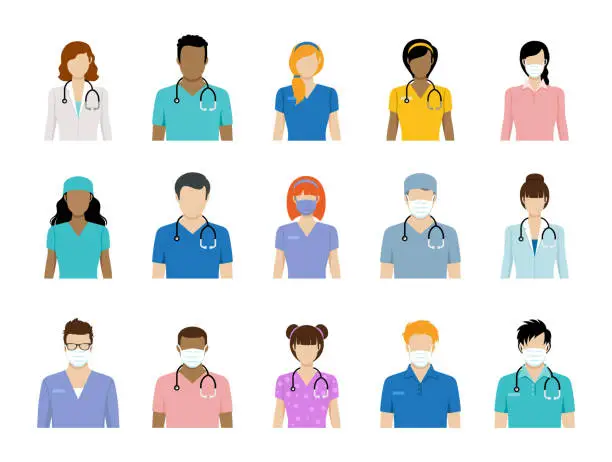 Vector illustration of Healthcare Worker Avatars and Doctor Avatars