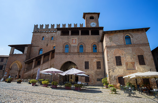 Castell 'Arquato, Italy, August 25, 2020 - Podestà Palace in Castell'Arquato, Piacenza province, Emilia Romagna, Italy.