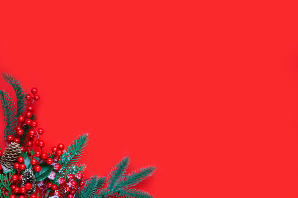istock Christmas concept on the red background with copy space for your text. 1283707159