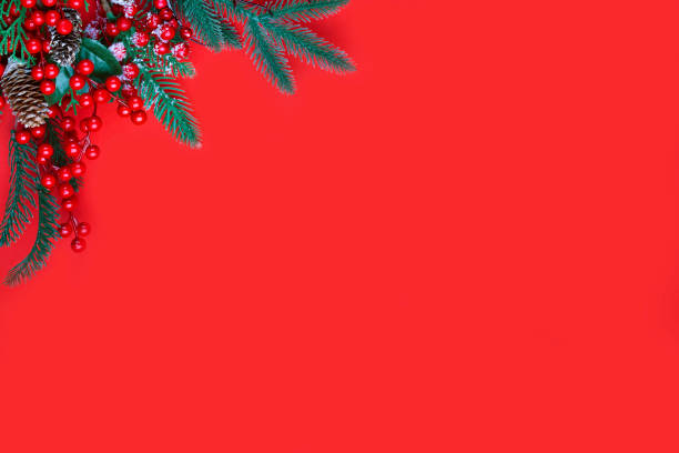 istock Christmas decorations on the red background with copy space for your text. 1283707160