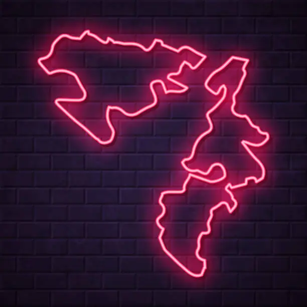 Vector illustration of Republika Srpska map - Glowing neon sign on brick wall background