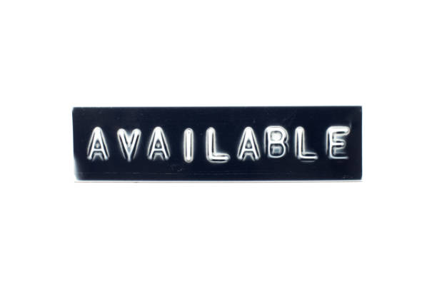 istock Embossed letter in word available on black banner with white background 1283710717