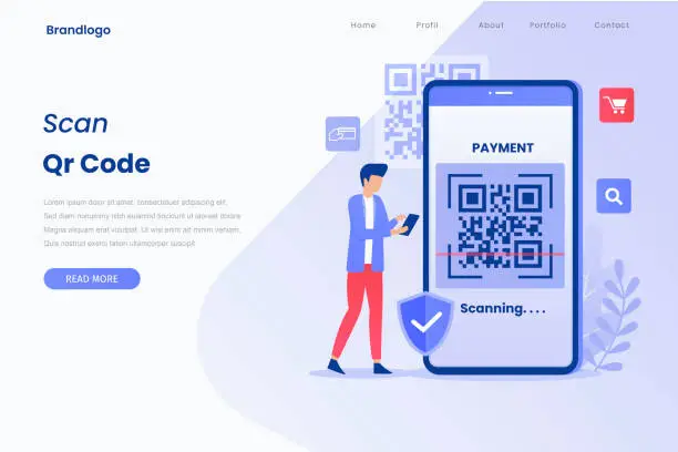 Vector illustration of QR code verification illustration landing page