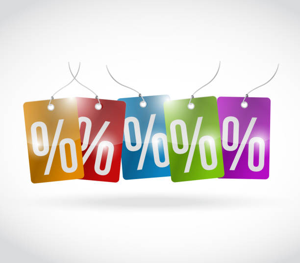 Percentage colors tags illustration design Percentage colors tags illustration design over a white background reasonable price stock illustrations