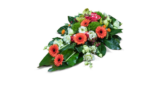 disposizione dei fiori colorata isolata su sfondo bianco. - bouquet bunch cut out drop foto e immagini stock