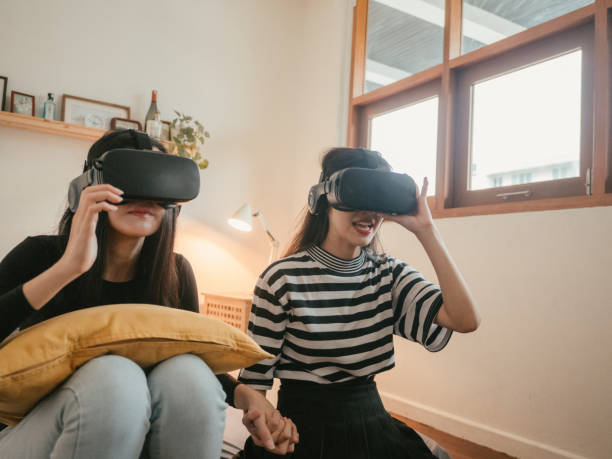 istock Family playing VR on weekend. 1283716318