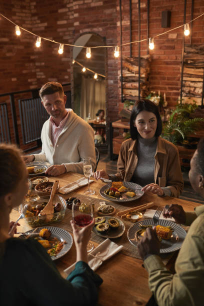 Friends Enjoying Dinner Party Outdoors